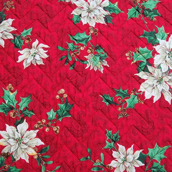 Handmade Quilted "Christmas Red Poinsettias" Table Runner 54"x12" - Picture 2 of 4
